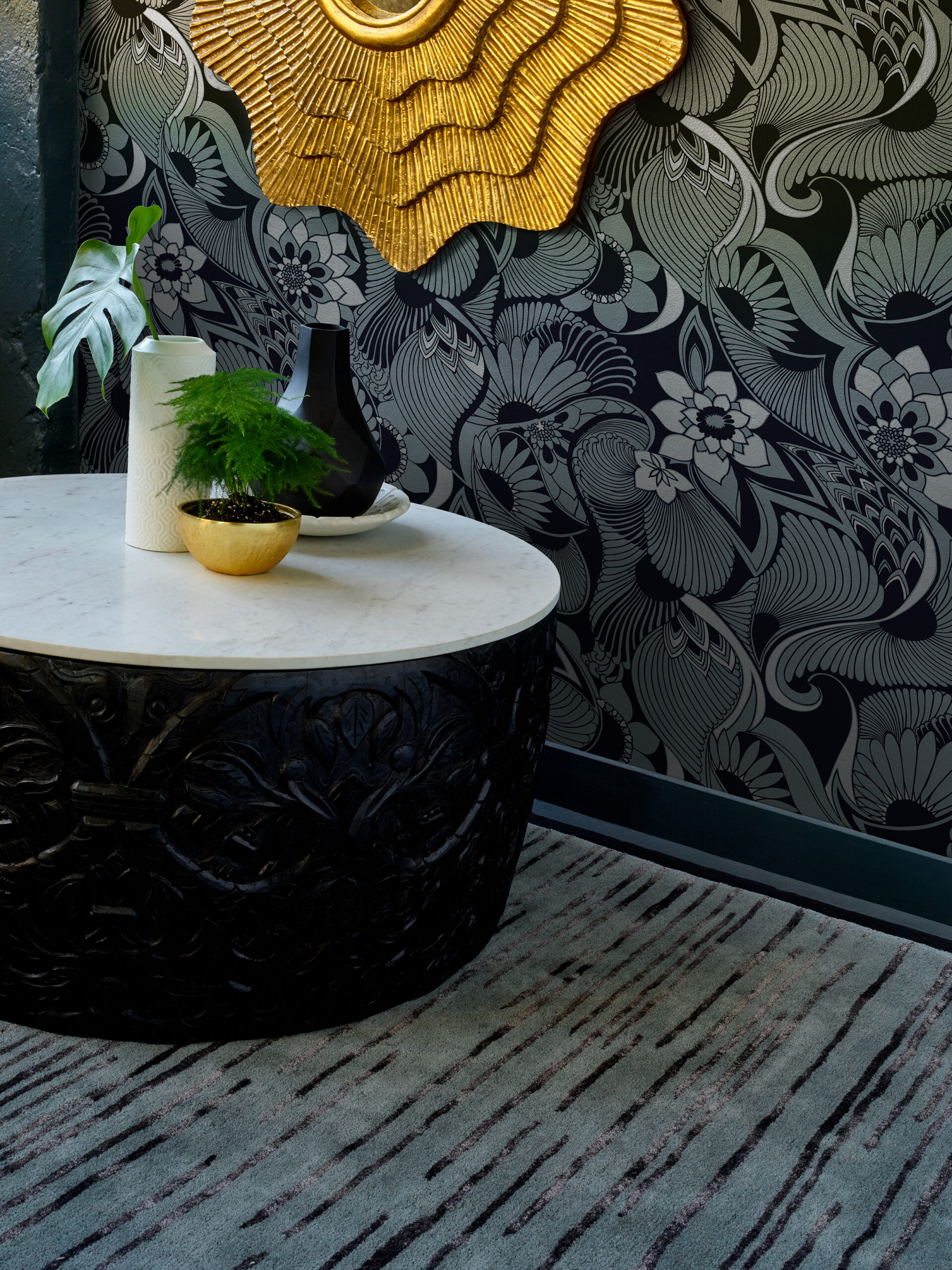 Florence Broadhurst Slub charcoal vloerkleed