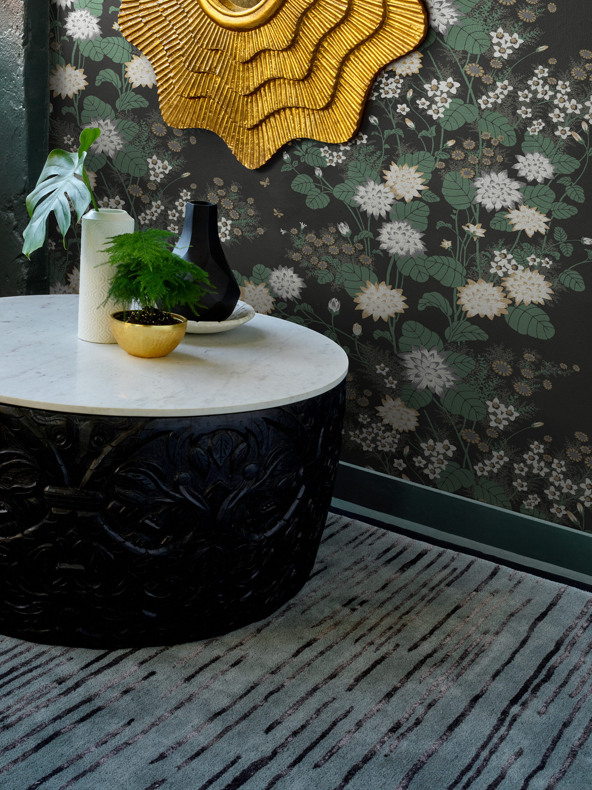 Florence Broadhurst Slub charcoal vloerkleed