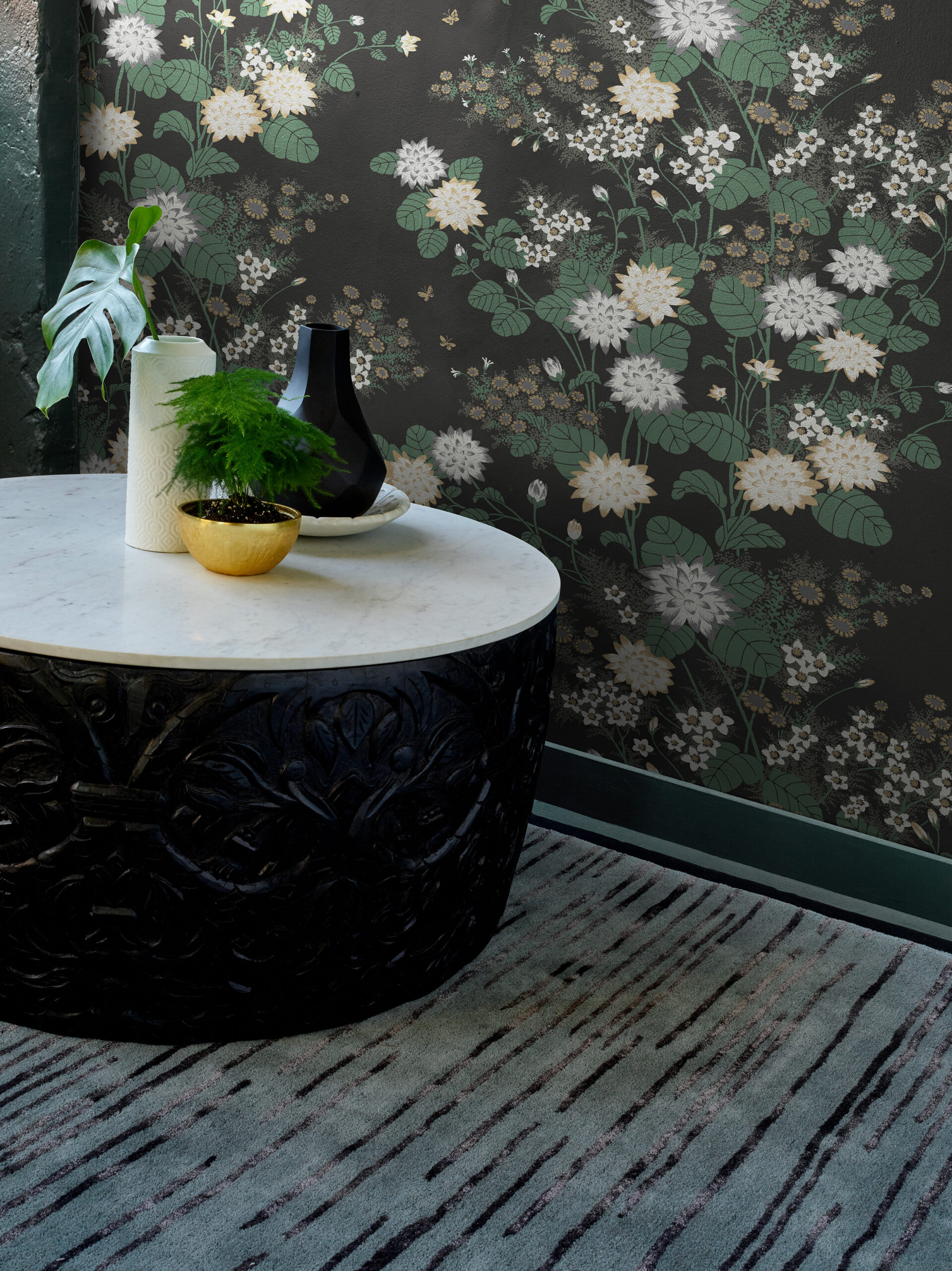 Florence Broadhurst Slub charcoal vloerkleed