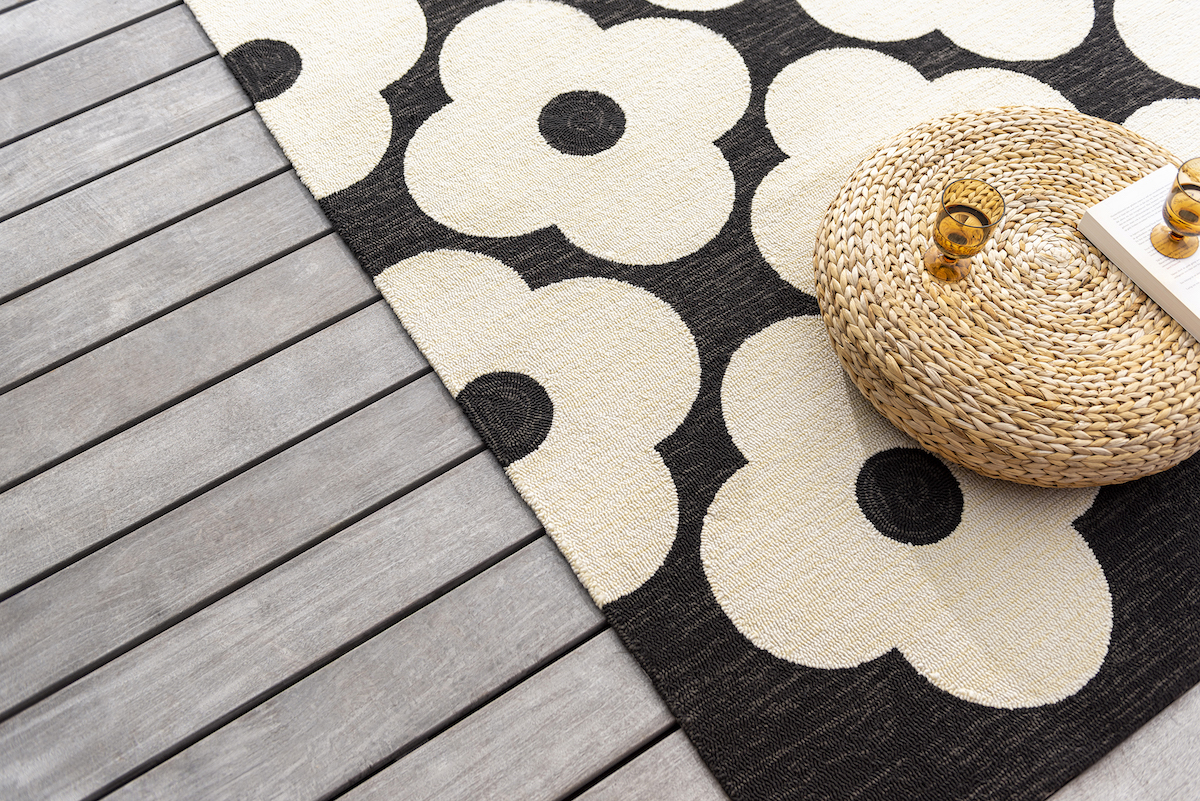 Outdoor vloerkleed Orla Kiely Spot flower black